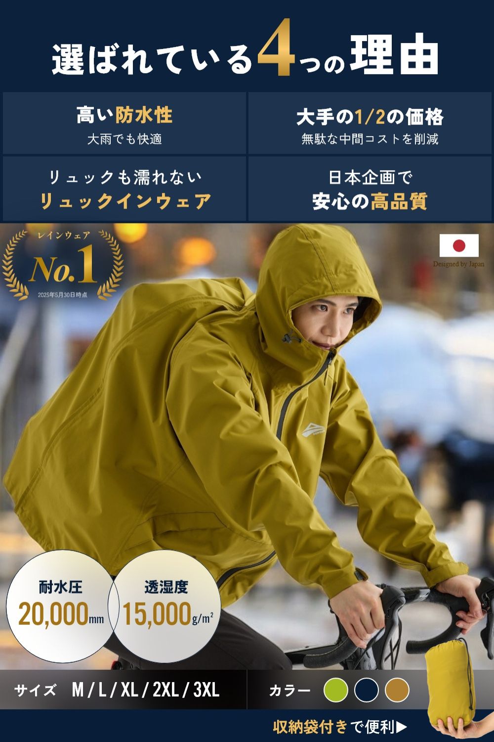 リュックインレインウェア メンズ 上下セット