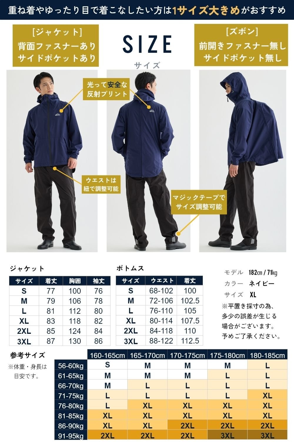 リュックインレインウェア上下メンズ [BE132] – BENQUE-store