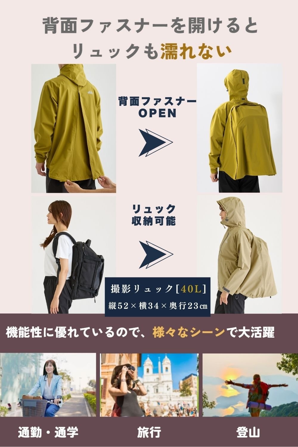 リュックインレインウェア上下レディース [BE134] - BENQUE - store